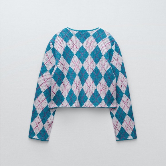 Zara Argyle Knit Jacquard Cardigan M - Picture 5 of 6